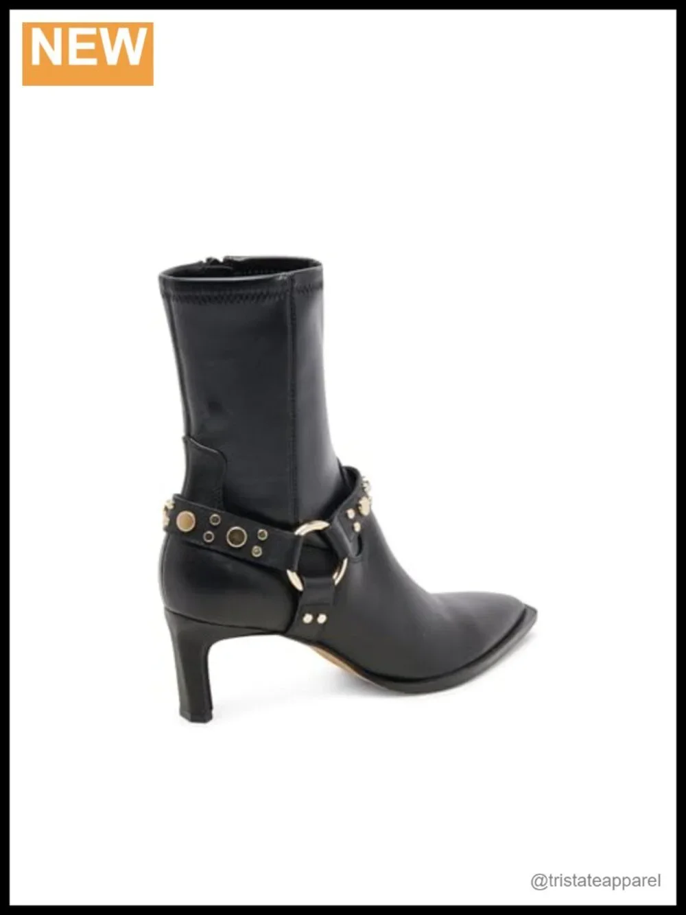 Leather Ankle Bootie Pointed Toe Cone Heel Zip